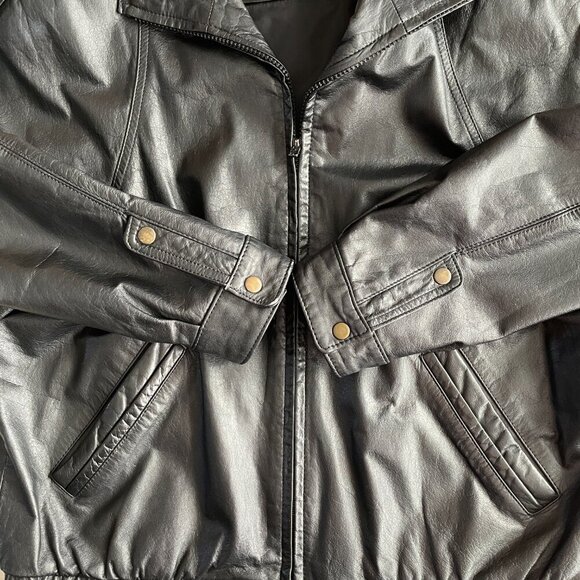 Silton Men's Vintage Black Leather Bomber Jacket, Size 40   EUC 2 - Picture 6 of 13